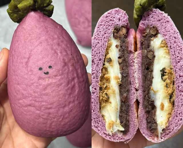 [Jellycat Series] Eggplant Soft European Bread with Mochi, Pork Floss, and Red Bean Filling - Kids Love It! A Low-Oil, Low-Sugar Recipe for Parent-Child Baking